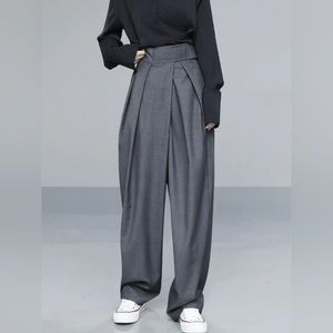 Commense Hook-and-Loop Fastener Wide Leg Velcro Pants in Grey
